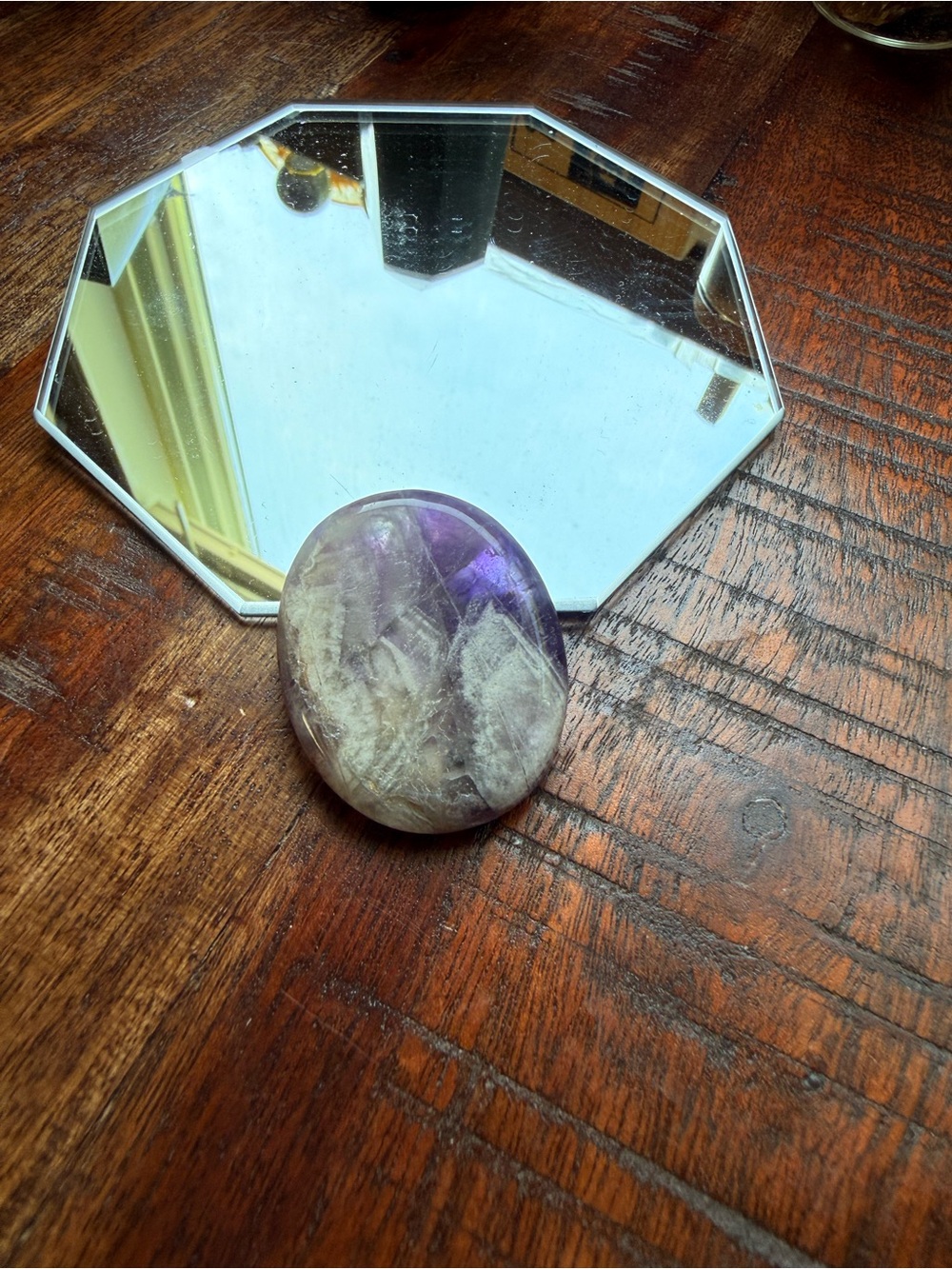 ✨ Polished Chevron Amethyst Palm Stone •